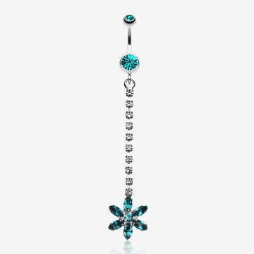 Flower Journey Gem Sparkle Belly Ring-Teal